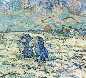 Two digging a grave in the snow
